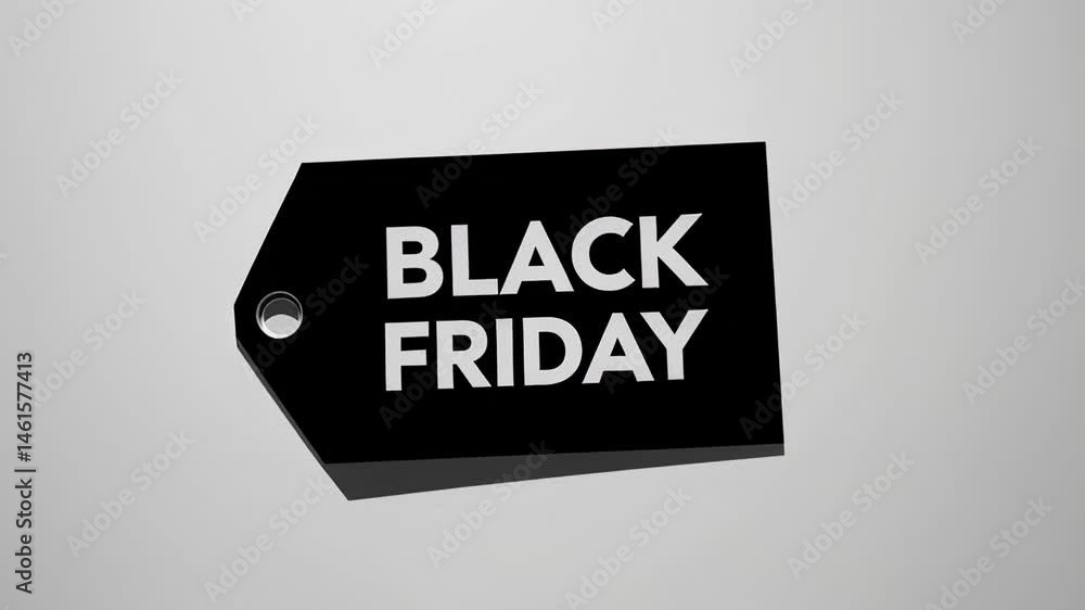 Poster black friday sale tags gently rotating against pristine white background, creating seamless looping 