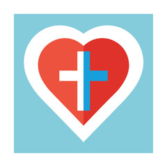 Obraz premium Heart shape with christian cross symbol on light blue background graphic element