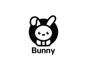 Fun bunny logo icon in black and white for kids brands
