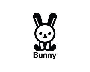 Flat bunny icon logo for kids brand in minimal style