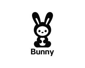 Flat style bunny logo for children’s brands in black white