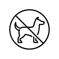 No dogs icon in black outline. Pet restriction, public safety, signage