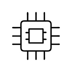 Microchip icon in black outline. Technology, computing, digital processor