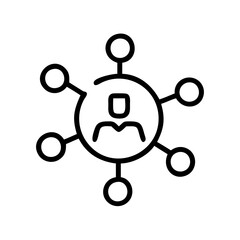 Distribution icon in black outline. Network, logistics, supply system