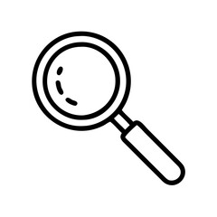 Magnifying glass icon in black outline. Search, zoom, investigation tool