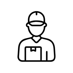 Courier icon in black outline. Delivery service, logistics, fast shipping