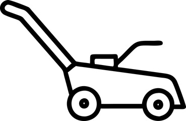 Lawn mower icon in black outline. Gardening, yard work, landscaping tool