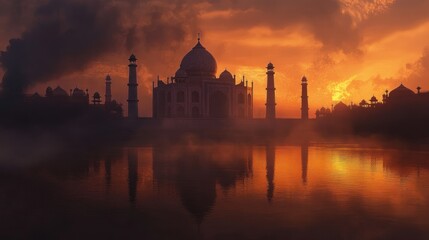 Taj Mahal at Sunset Reflecting in Water