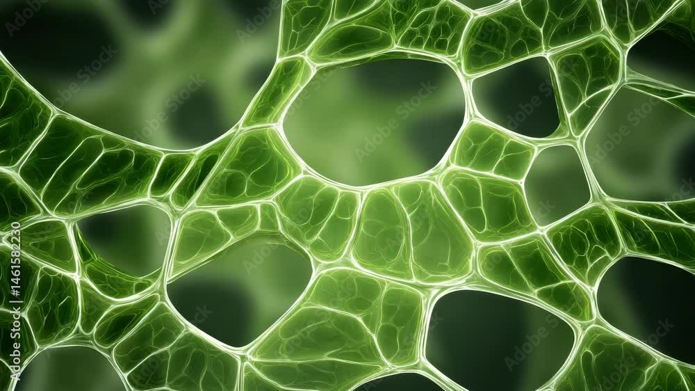 Poster abstract green cellular structure intricate network of interconnected cells