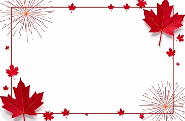 Obraz premium Frame of maple leaves, the national symbol of Canada, on a white flat background with space for text, top view