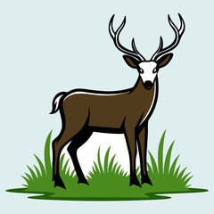Obraz premium White tailed Deer Silhouette Vector on grass stand art