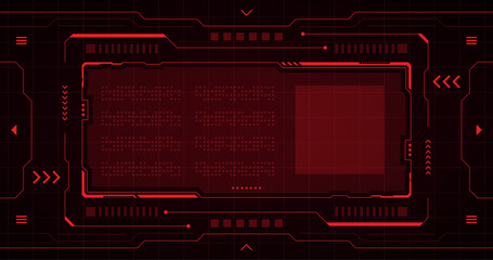 Red glowing futuristic HUD with space for your text or image.  A futuristic frame, a dark background and a touch of red glowing highlights create a dynamic and stylish backdrop for your project.   