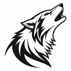 Majestic howling wolf head stylized black ink design strong powerful wild animal art vector graphic illustration bold