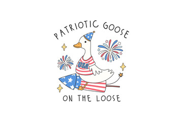 Patriotic Goose on the Loose - Retro 4th Of July Goose Sublimation T Shirt Design © Lemon