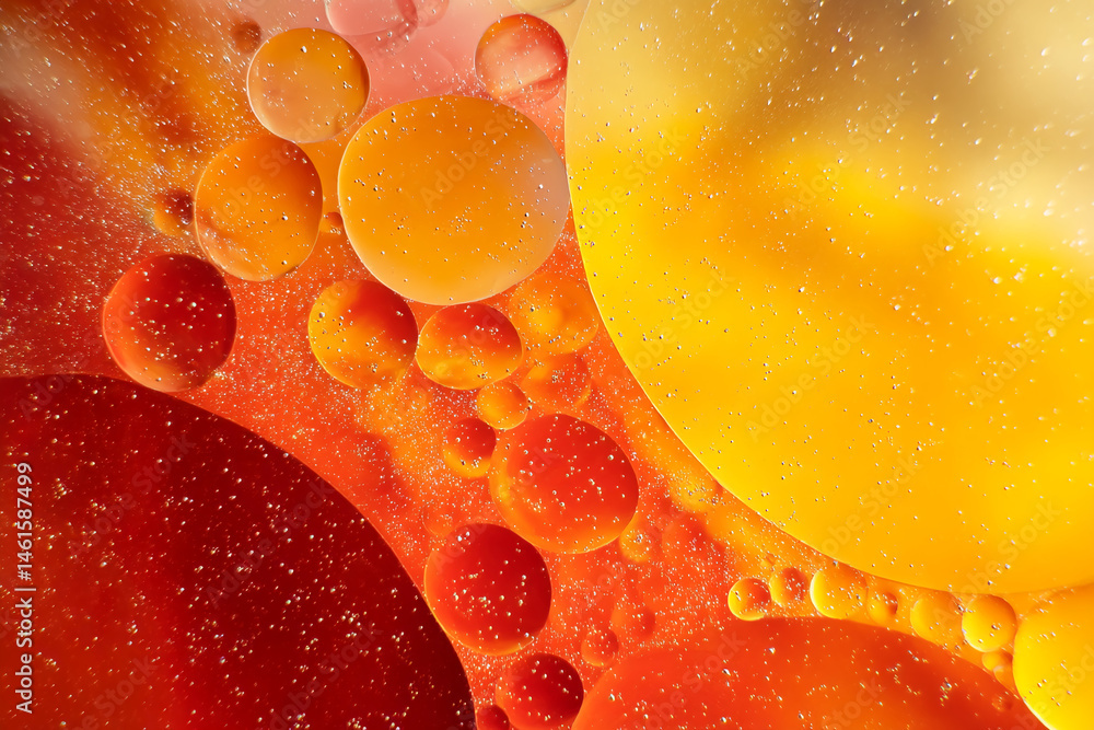 Aufkleber abstract image of orange and yellow oil droplets in water, creating a vibrant and dynamic texture, s