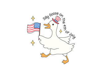 Silly Goose on the 4th of July - Retro 4th Of July Goose Sublimation T Shirt Design