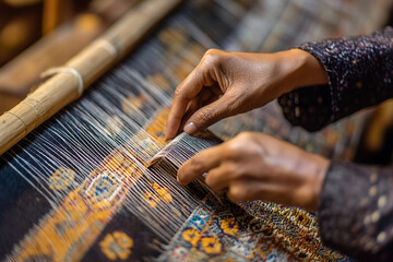Artisan Weaving Traditional Handcrafted Embroidery Textile With Needlework In Cultural Art Generative AI
