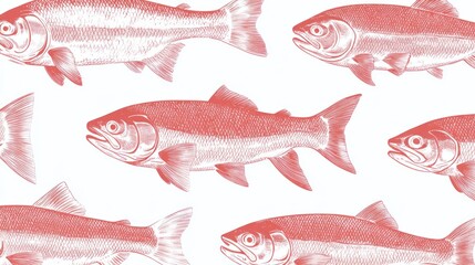 Red salmon fish pattern illustration.