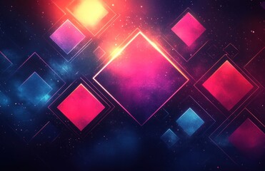 Abstract cosmic squares, nebula background, vibrant colors, digital art, ideal for tech presentations