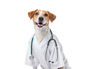 Dog dressed as a doctor with stethoscope for animal care