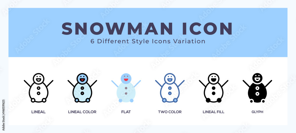 Poster snowman icon set with different styles. design elements for logo. vector illustration.