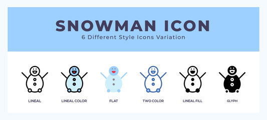 Snowman icon set with different styles. Design elements for logo. Vector illustration.