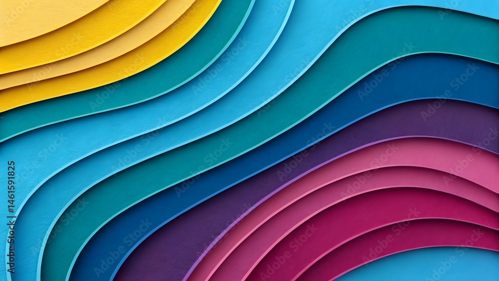 Poster a colorful abstract background with wavy layers from yellow to pink in diagonal view of the image