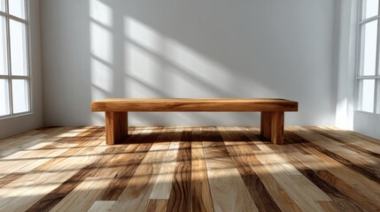 Wooden floor and simple tabletop in empty room, perfect for product presentation or text overlay, 3D render