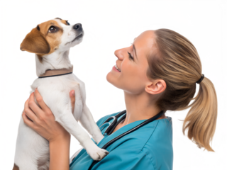 Veterinarian caring for a small dog with love and compassion