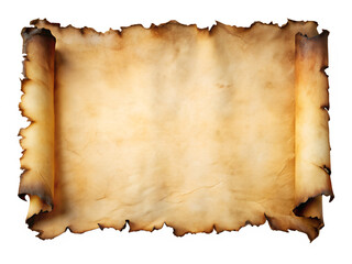 old paper with burnt edges isolated on white background. PNG Transparent.
