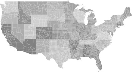 Contiguous United States vector map with state and county boundaries (Web Mercator projection, PPT-compatible & fully editable)