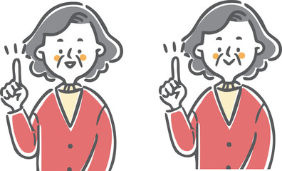 指差しをするシニア女性　上半身　ベクター