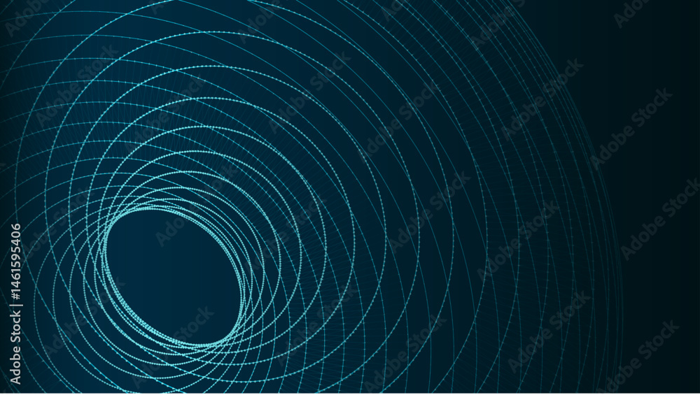 Poster technology wireframe circle tunnel on dark background. futuristic 3d wormhole grid. digital dynamic 