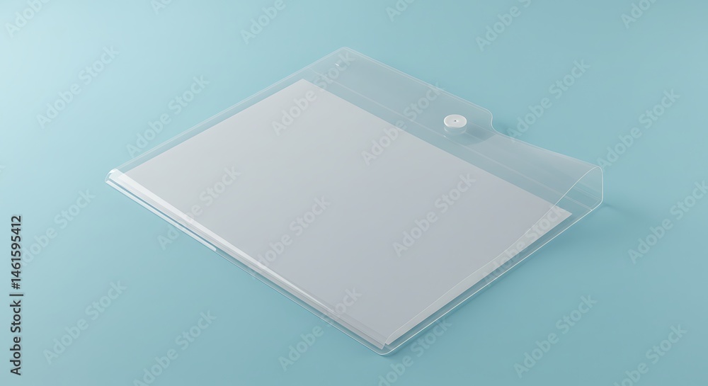 Aufkleber sleek document presentation showcasing translucent folder on soft blue backdrop