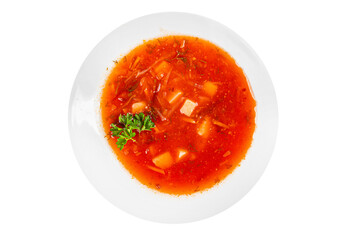 Soup vegetables red borscht first course vegetable dish fresh delicious gourmet food background on the table rustic food top view copy space keto and paleo diet vegetarian and vegan food