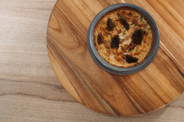 morel mushroom dish. Delicious freshly prepared meal, perfect for menus, restaurants, or food delivery concepts.