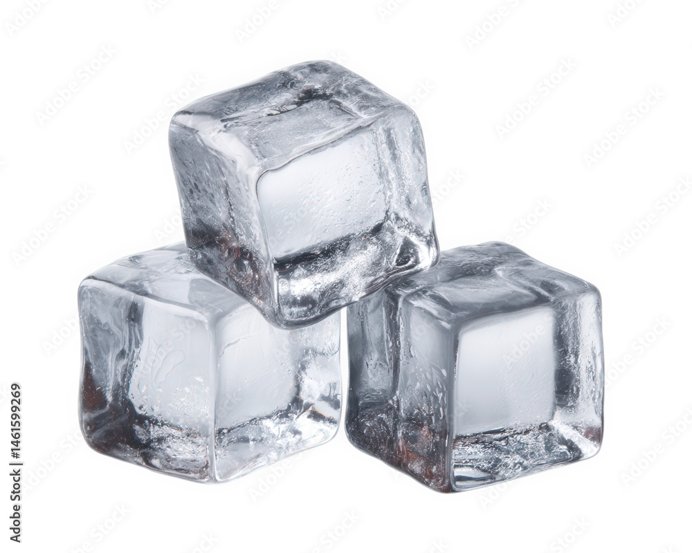 Poster clear ice cubes stacked together, showcasing their smooth surfaces and transparency. perfect for coo