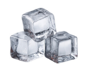 Clear ice cubes stacked together, showcasing their smooth surfaces and transparency. Perfect for cooling beverages or adding refreshing touch to drinks