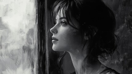 Contemplative portrait in monochrome style.