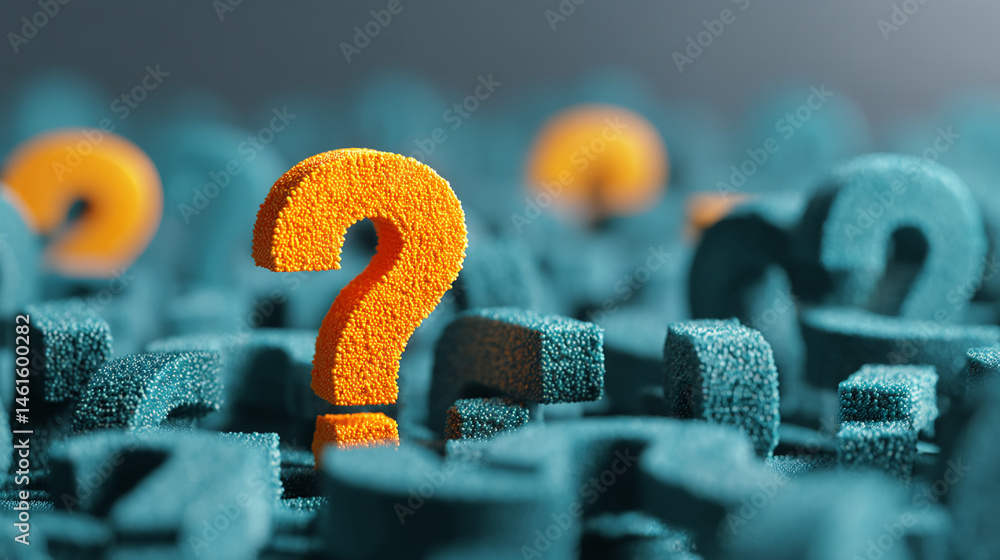 Leinwandbilder orange question mark stands out among teal question marks, creating a visual contrast symbolizing se