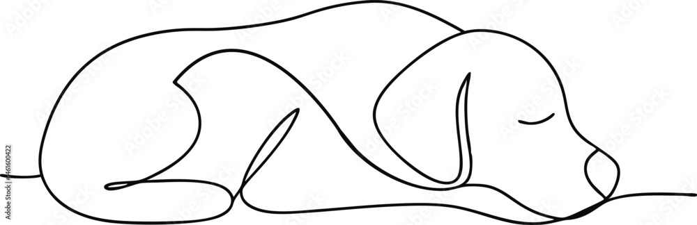 Poster continuous one line drawing of a sleeping dog in minimal style on a clean white background