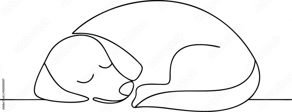 Poster continuous one line drawing of a sleeping dog in minimal style on a clean white background