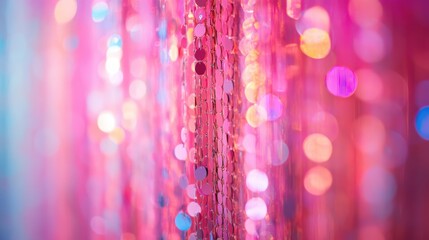 Vibrant pink and purple bokeh lights with sequins background