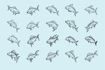 dolphin (mahi-mahi fish) fish design, labeled linocut vector silhouette illustration.