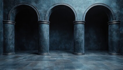 Dark Archway Hall Interior Columns.