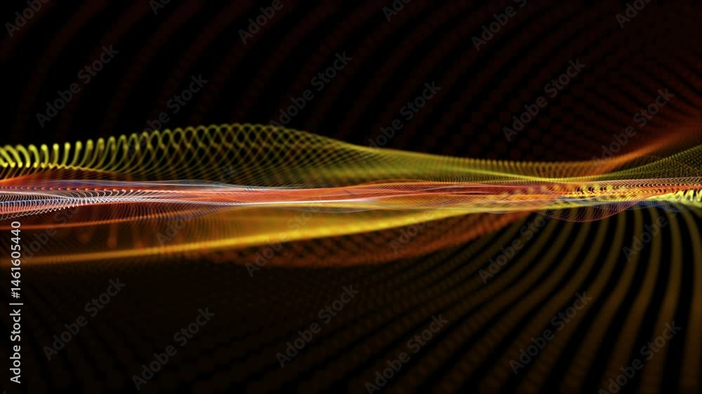 Poster futuristic video animation with particle wave object in slow motion, 4096x2304 loop 4k