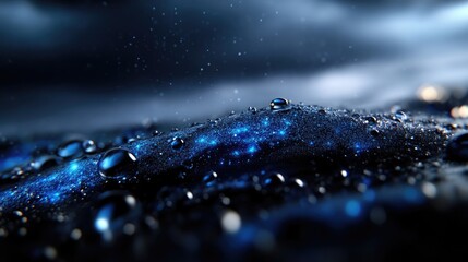 Close-up water droplets on dark surface