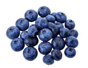 A vibrant pile of plump, juicy blueberries against a clean white background.  Perfect for food blogs, healthy eating campaigns, or product packaging showcasing freshness and natural goodness.