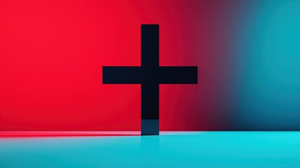 Obraz premium A black cross is on a red background