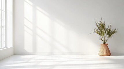 Minimalist, sunlit, empty room with natural light